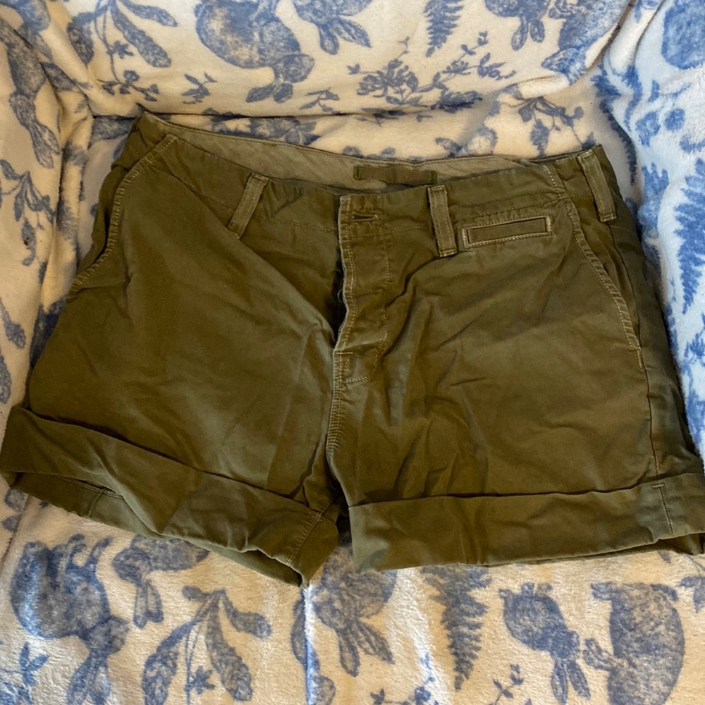 Green military styled shorts, button up and high waisted